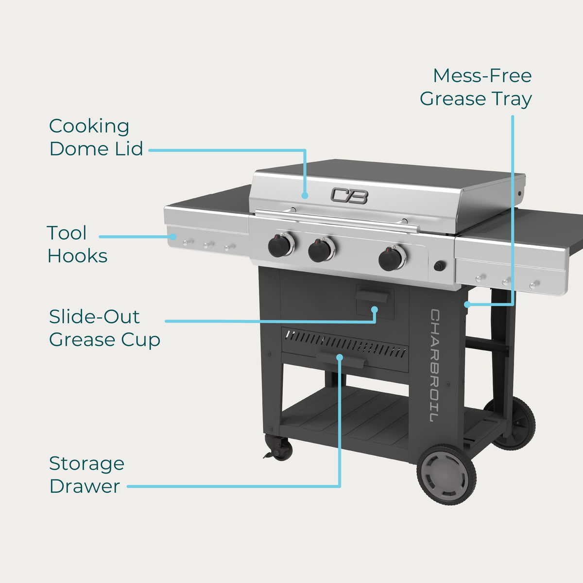 Char-Broil Versa-Tile™ 28" 3-Burner All-in-one Cooking Station product view 5