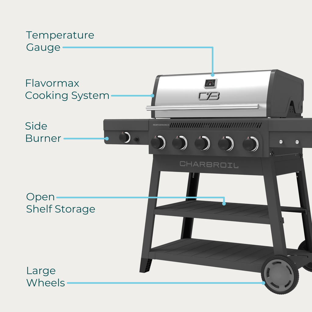 Char-Broil Performance Series™ FlavorMax™ 5 Burner Gas Grill Cart with Side Burner Gray product view 6
