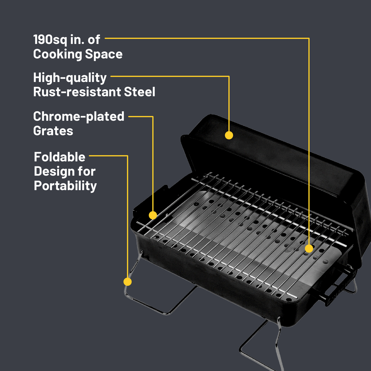 Char-Broil 190 Sq. Inch Portable Charcoal Grill in Black product view 3