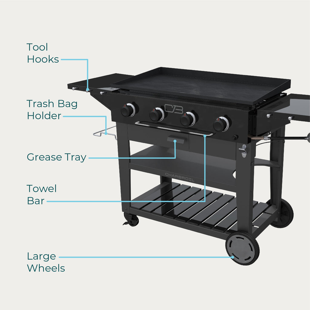 Char-Broil Charbroil® 36" Performance Series™ Propane Gas Griddle with Cart 4 Burner Flat Top Grill, Black 463259124 product view 1