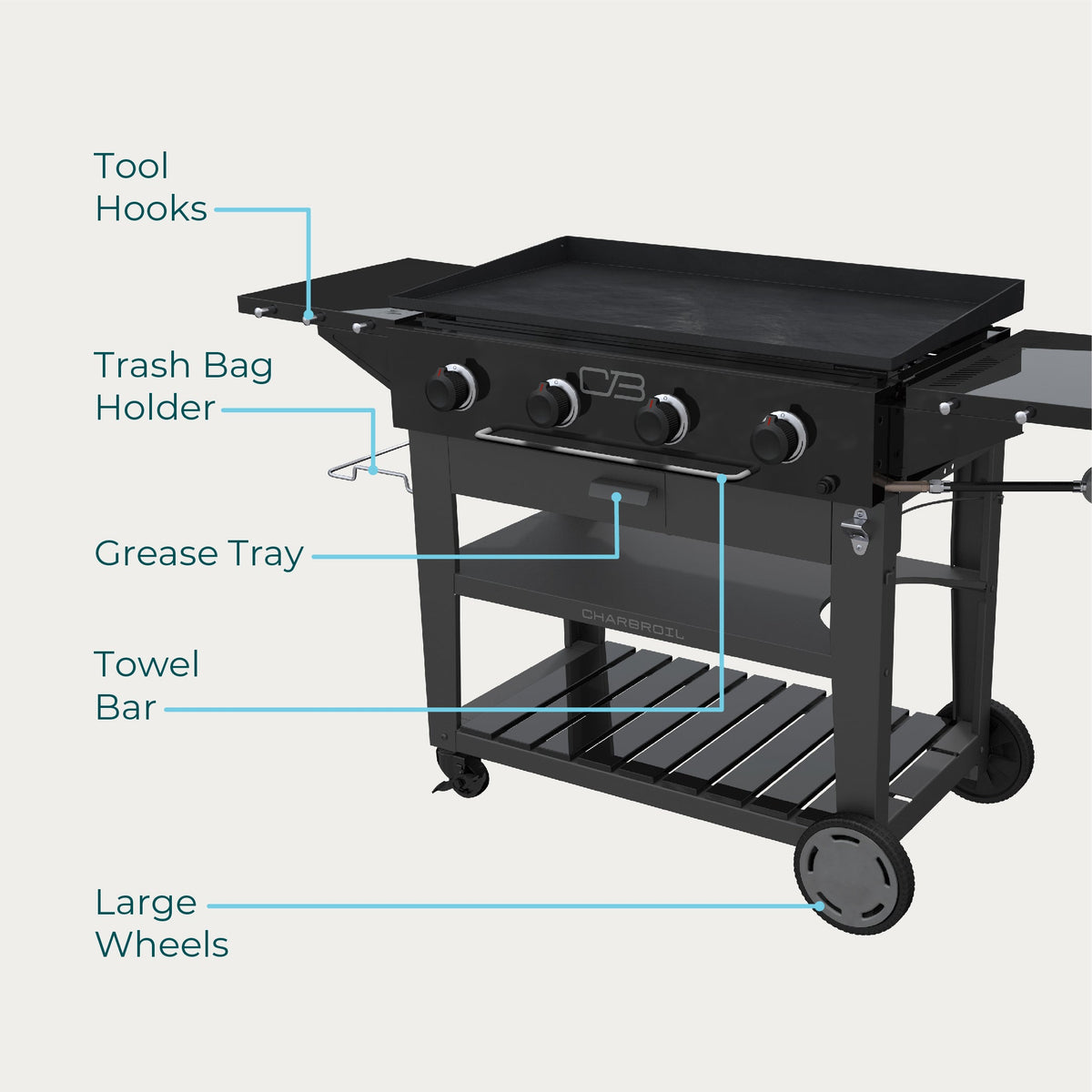 Char-Broil Charbroil® 36" Performance Series™ Propane Gas Griddle with Cart 4 Burner Flat Top Grill, Black 463259124 product view 1