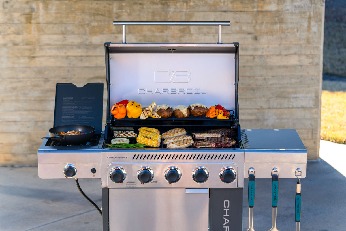 Char-Broil Performance Series™ FlavorMax™ 5 Burner Gas Grill Cabinet with Side Burner Gray Stainless product view 14