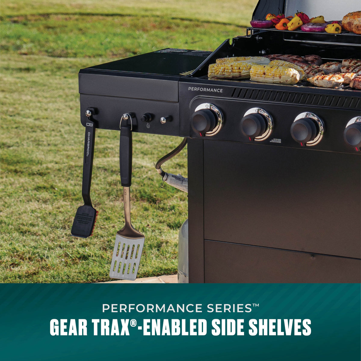 Char-Broil Performance Series™ 4-Burner Gas Grill with FlavorMax™ and Sear Burner  (Cabinet, Blackout) product view 9