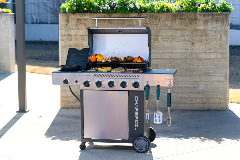 Char-Broil Performance Series™ FlavorMax™ 5 Burner Gas Grill Cabinet with Side Burner Gray Stainless product view 13