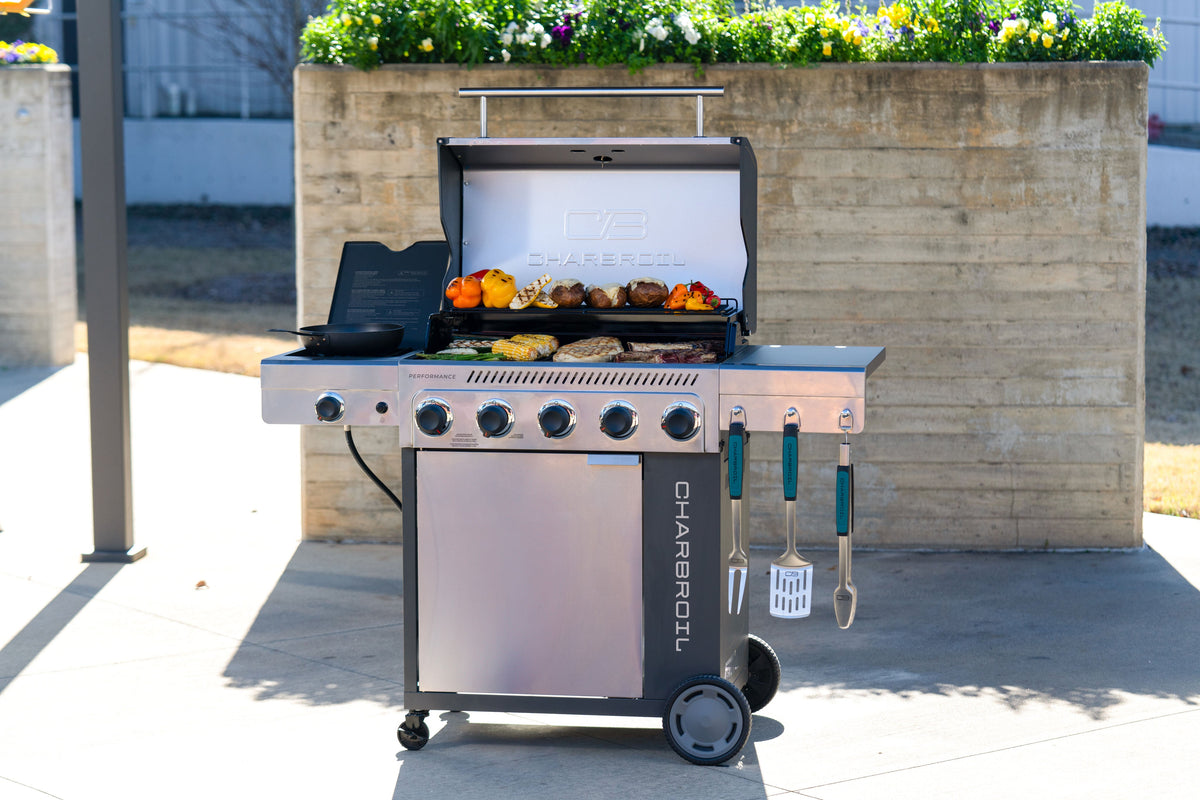 Char-Broil Performance Series™ FlavorMax™ 5 Burner Gas Grill Cabinet with Side Burner Gray Stainless product view 13