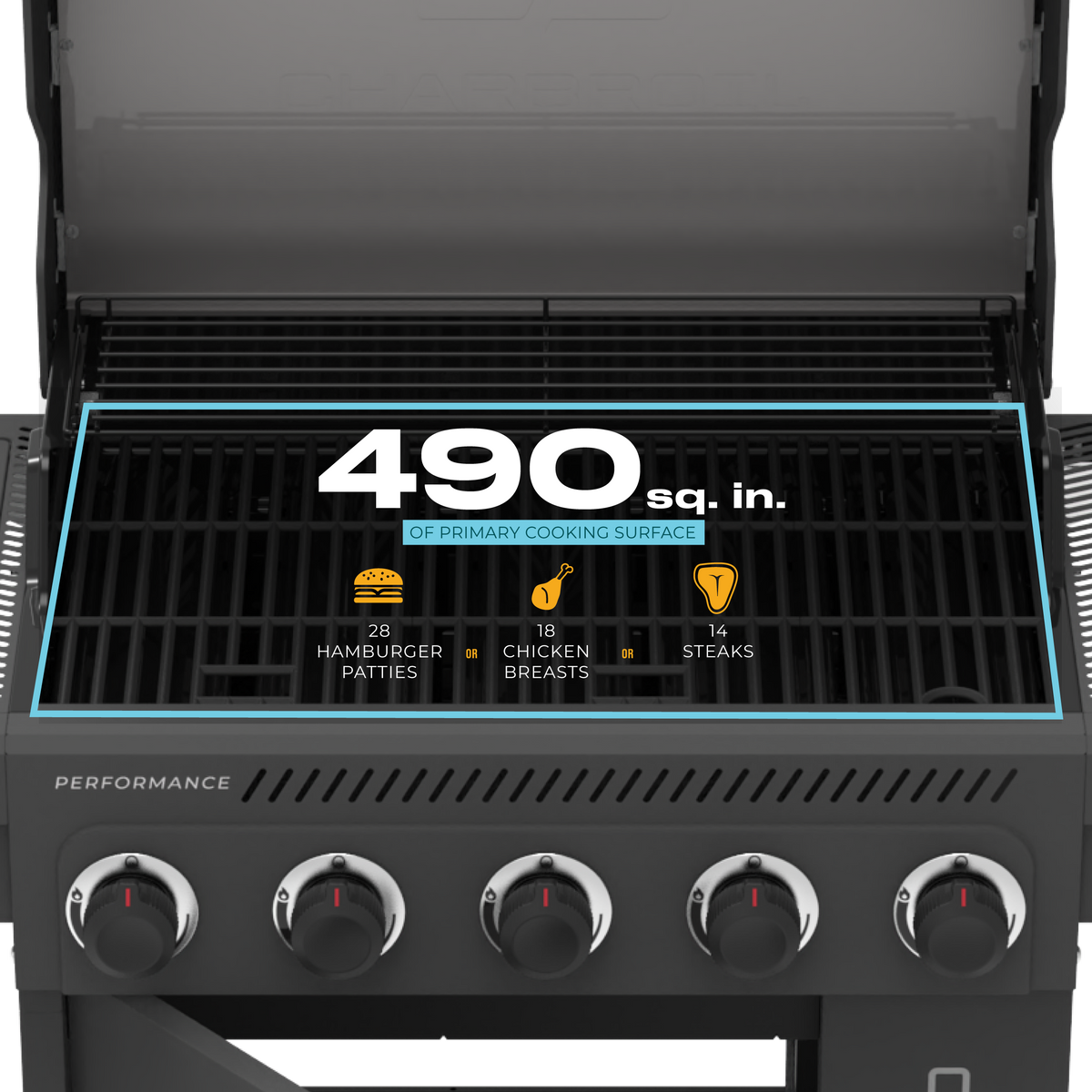 Char-Broil Performance Series™ FlavorMax™ 5 Burner Gas Grill Cabinet with Side Burner Gray product view 8