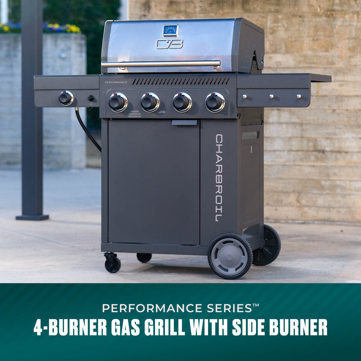 Char-Broil Performance Series™ 4-Burner Gas Grill with FlavorMax™ and Side Burner (Cabinet, Gray & Black) product view 1