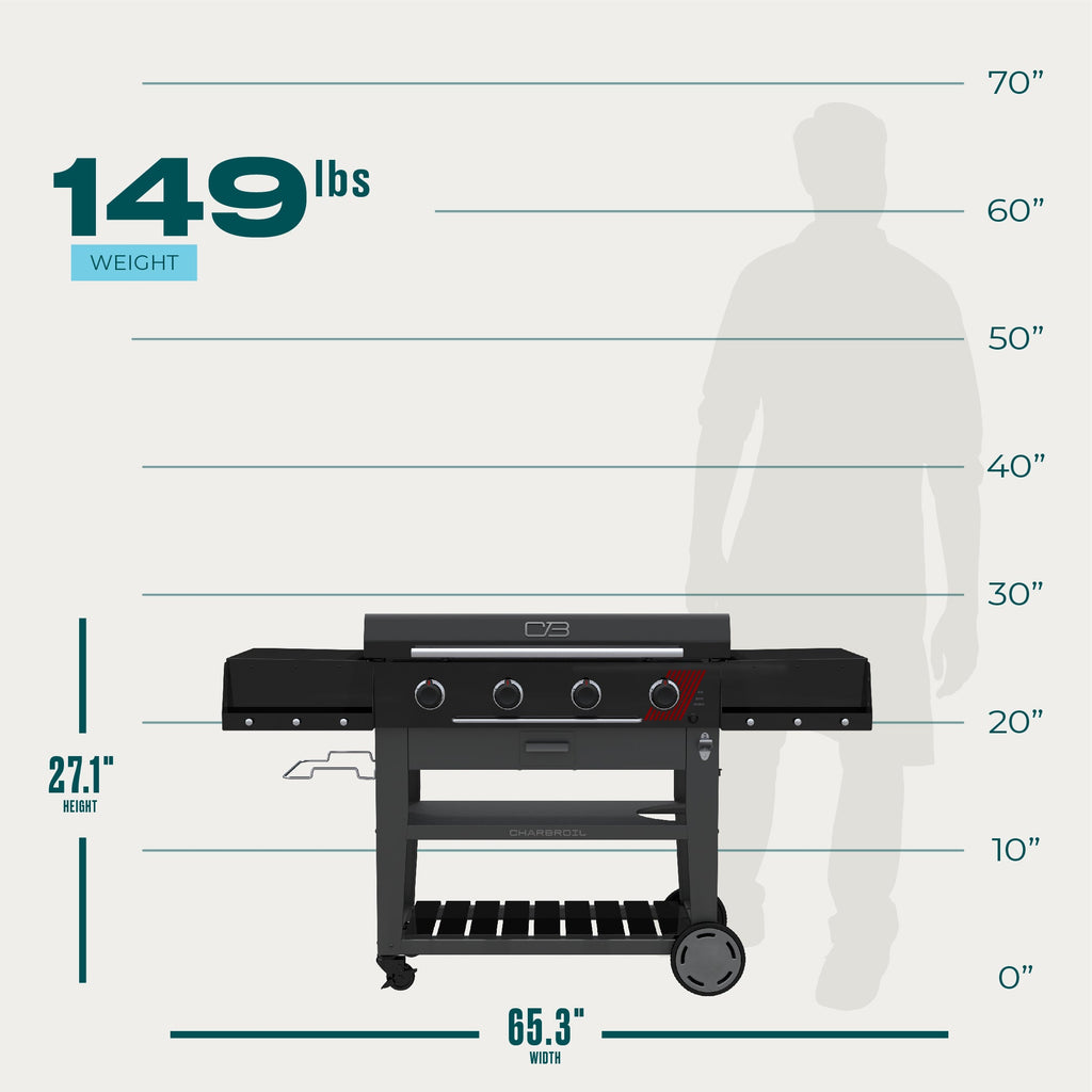 Char-Broil Charbroil® 36" Performance Series™ Deluxe Propane Gas Griddle with Cart 4 Burner Flat Top Grill, Black 463285924 product view 9