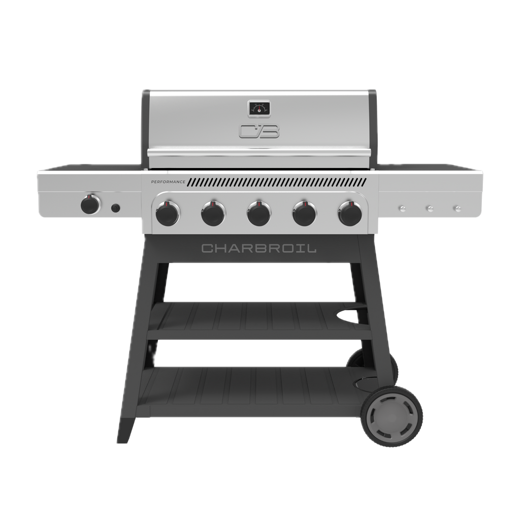 Char-Broil Performance Series™ FlavorMax™ 5 Burner Gas Grill Cart with Side Burner Gray Stainless