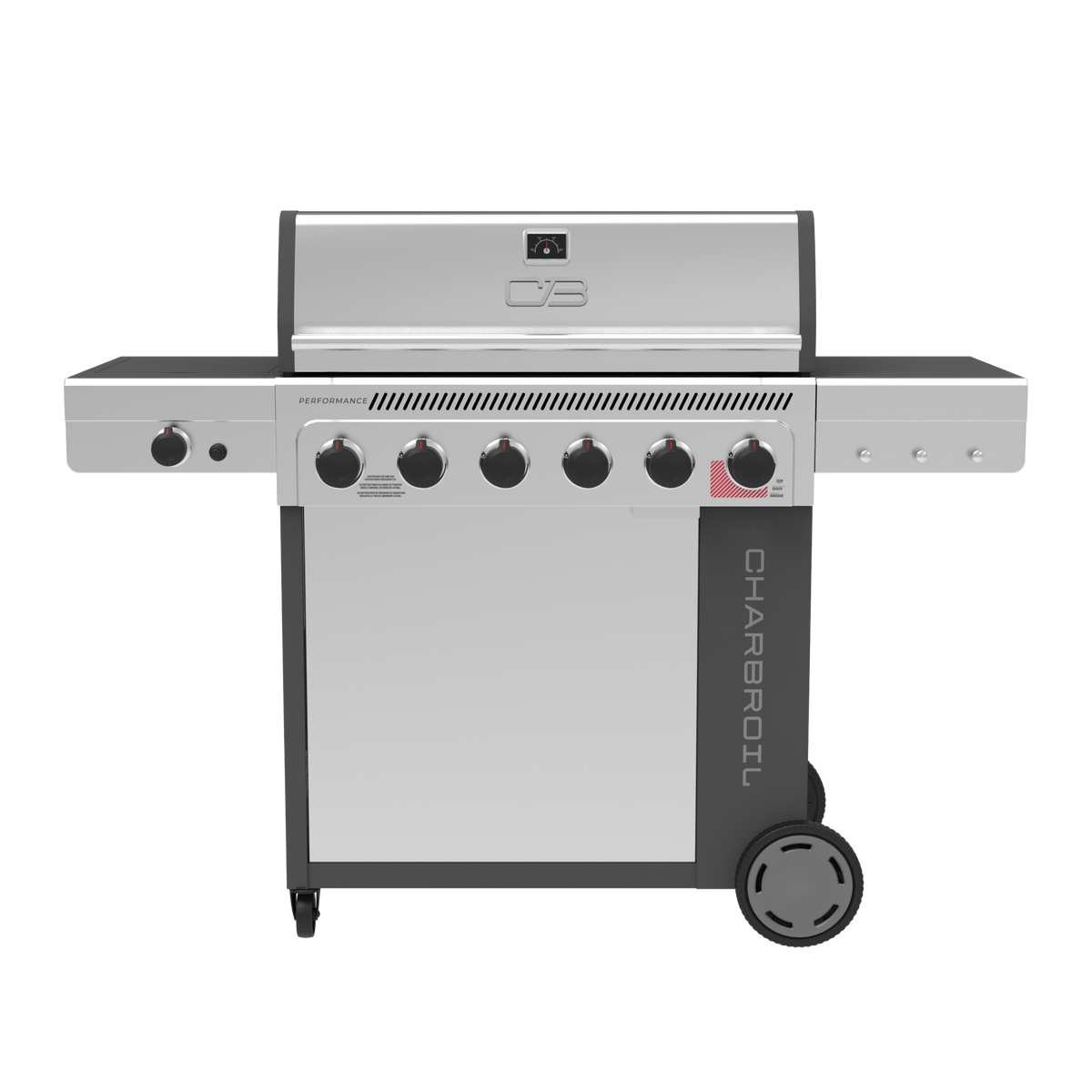 Char-Broil Performance Series™ FlavorMax™ 6 Burner Gas Grill Cabinet with Sear Burner and Side Burner Gray Stainless