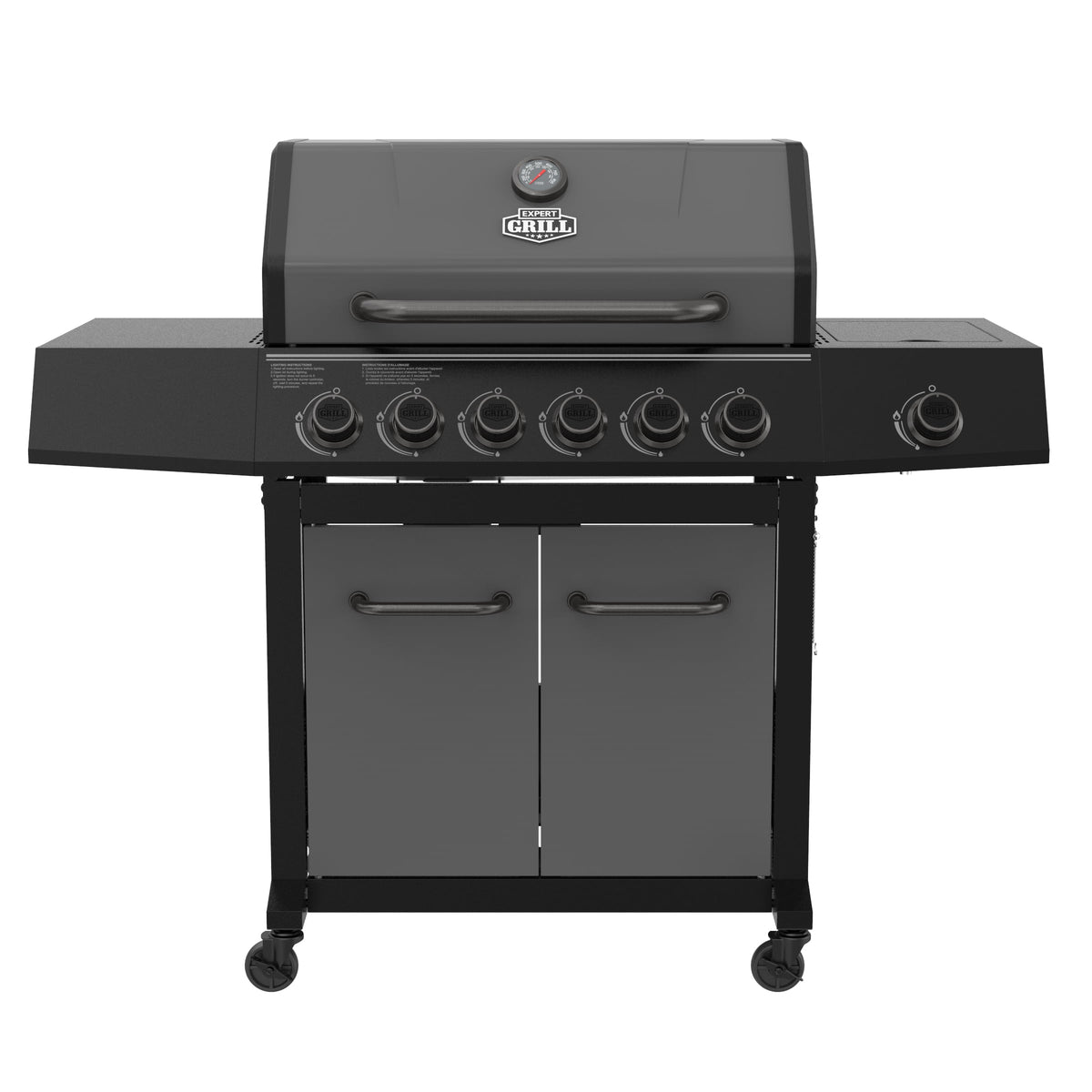 Expert Grill 6-Burner Propane Gas Grill with Side Burner and Side Table, Graphite