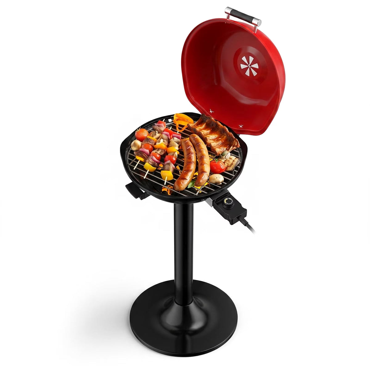 Biotree 1600W Portable Electric BBQ Grill with Temperature Control Grease Collector, Smokeless Tabletop BBQ Cooker for Backyard Patio Camping Red