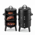 Biotree Outdoor Vertical Charcoal Grill with Lid, Smokeless BBQ Smoker, 360° Even Heating Wood Fired Grill, Charcoal BBQ Cooker for Backyard Patio Camping Cooking Black