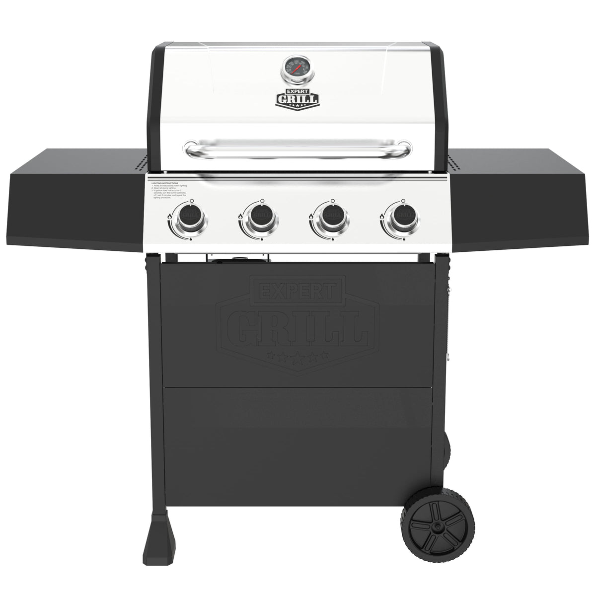 Expert Grill 4-Burner Propane Gas Grill with Side Shelves and Wheels, Stainless Steel