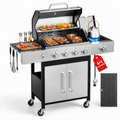 Biotree 4 Burner Gas Grill with Side Burner, 50800 BTU Barbecue Grill Propane Stainless Steel BBQ Grill with Porcelain-Enameled Cast Iron Grates for Outdoor Cooking