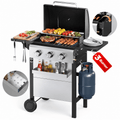 Biotree 3 Burner BBQ Propane Gas Grill, Stainless Steel 28,650 BTU Patio Garden Barbecue Grill with Two Foldable Shelves