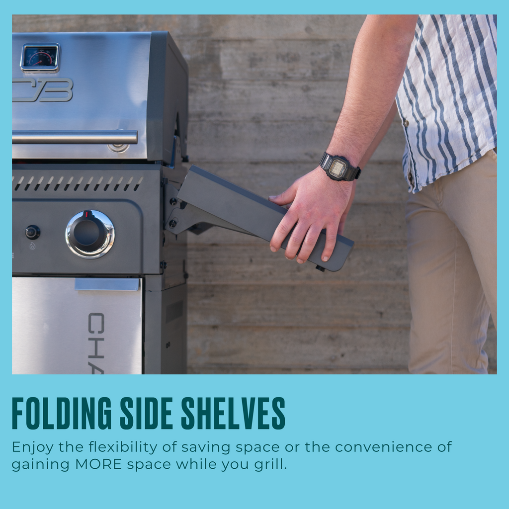 Char-Broil Performance Series™ FlavorMax™ 2 Burner Gas Grill Cabinet with Foldable Side Shelves Gray Stainless product view 7