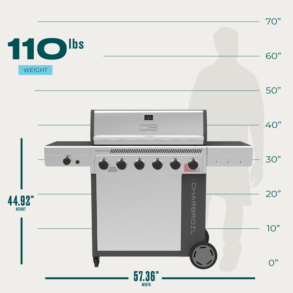 Char-Broil Performance Series™ FlavorMax™ 6 Burner Gas Grill Cabinet with Sear Burner and Side Burner Gray Stainless product view 10