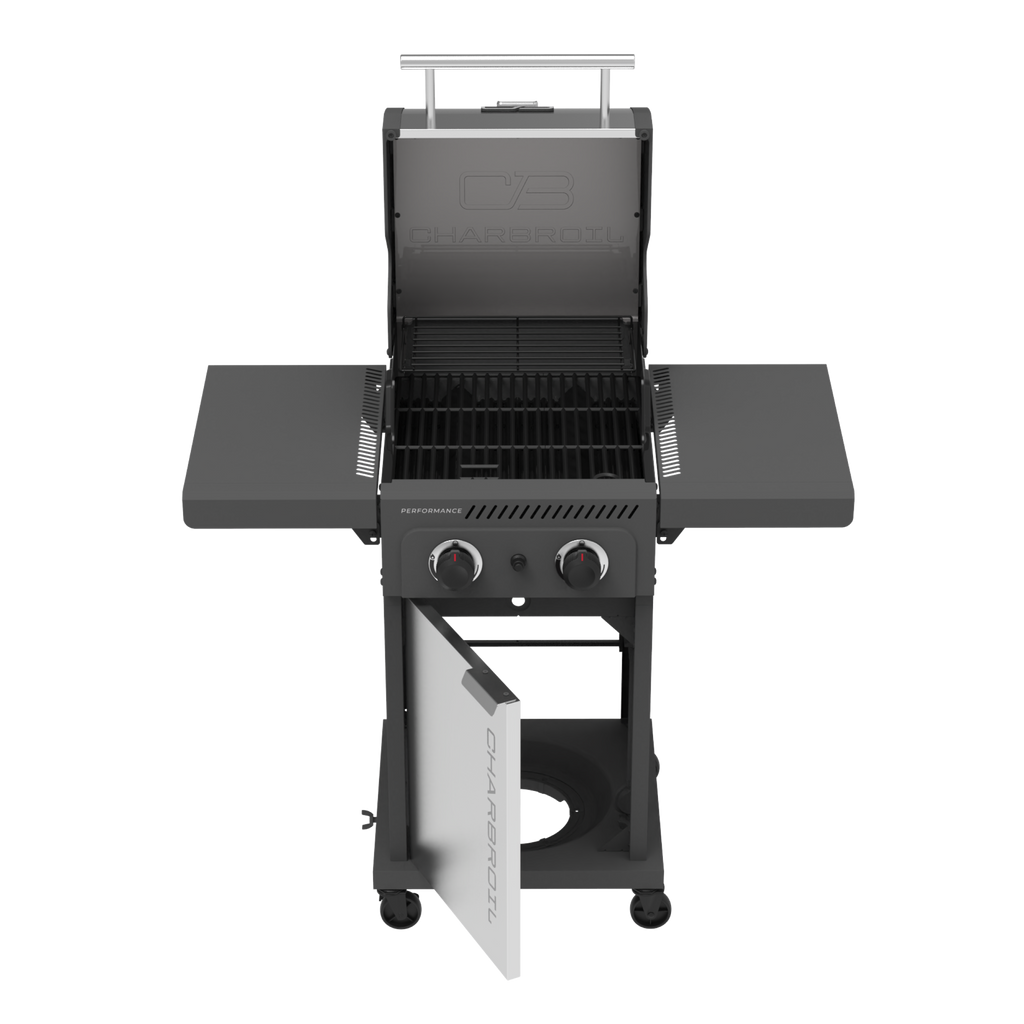 Char-Broil Performance Series™ FlavorMax™ 2 Burner Gas Grill Cabinet with Foldable Side Shelves Gray Stainless product view 3