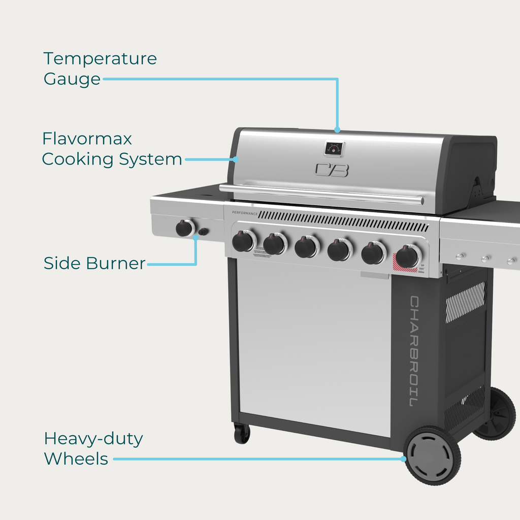 Char-Broil Performance Series™ FlavorMax™ 6 Burner Gas Grill Cabinet with Sear Burner and Side Burner Gray Stainless product view 11