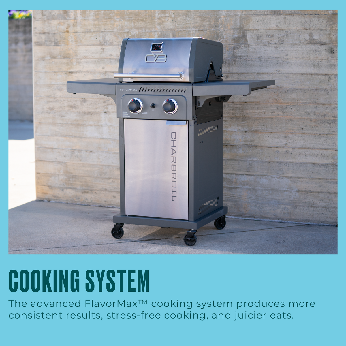 Char-Broil Performance Series™ FlavorMax™ 2 Burner Gas Grill Cabinet with Foldable Side Shelves Gray Stainless product view 6