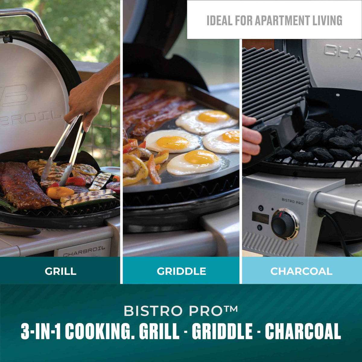 Char-Broil Bistro Pro™ Electric Grill & Griddle + Charcoal Mode Black product view 1